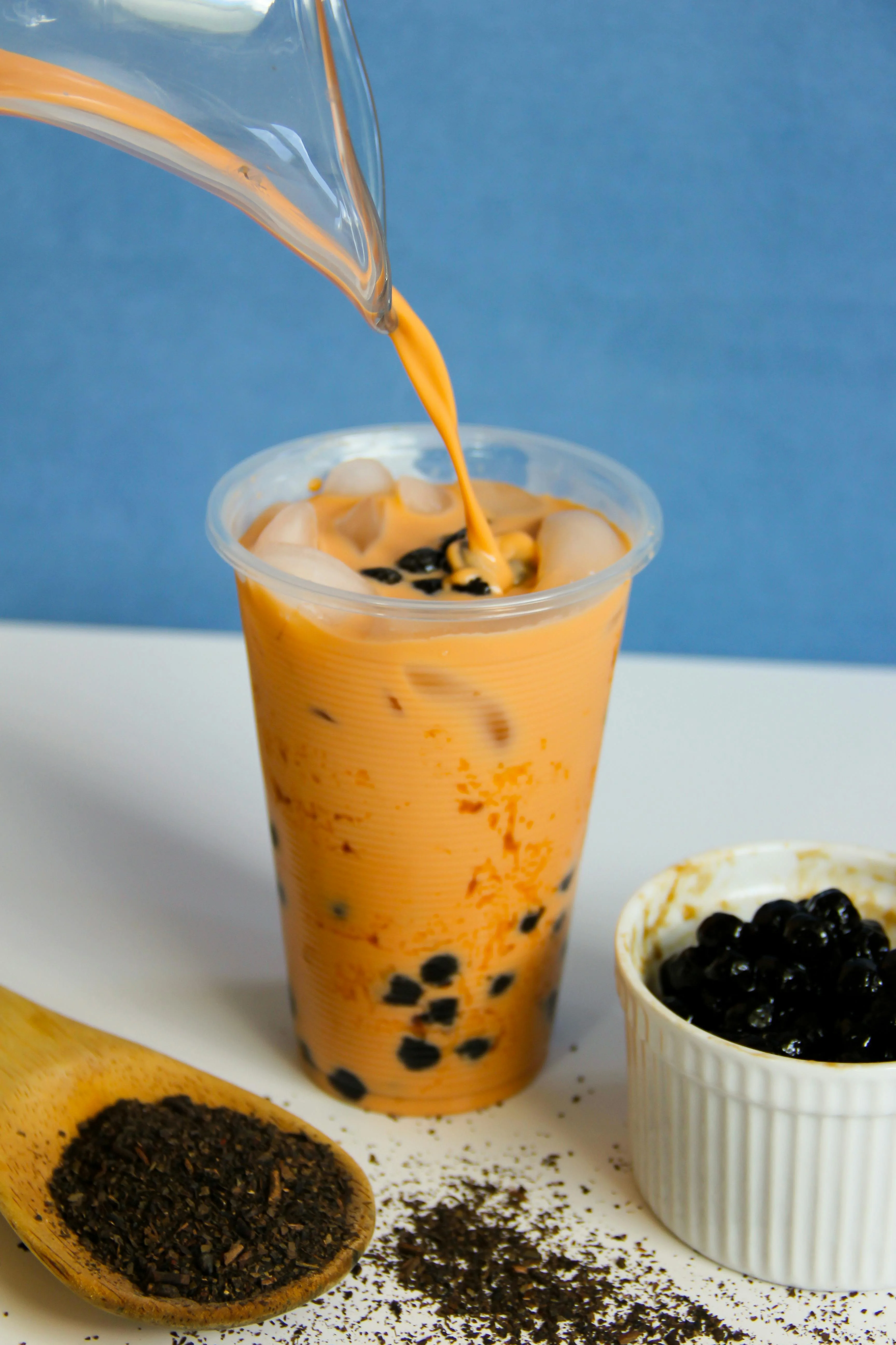 Refreshing bubble tea with tapioca pearls