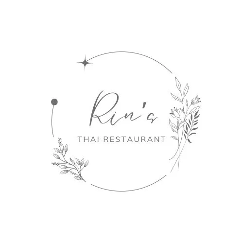 Elegant logo for Rin's Thai Restaurant featuring floral design elements