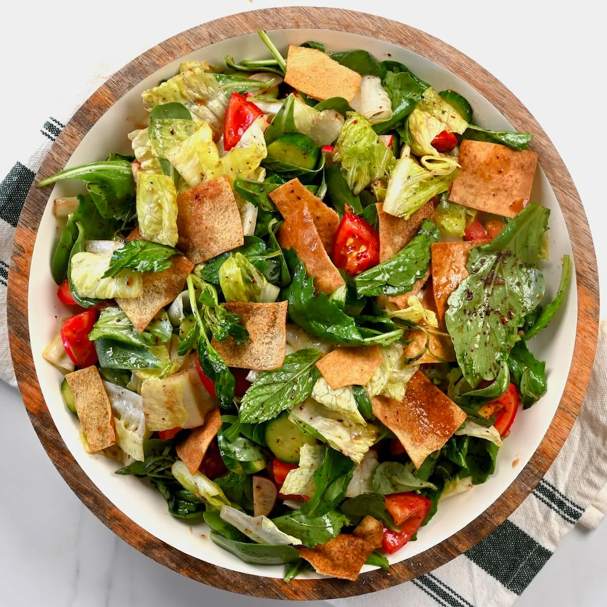 Mediterranean fattoush salad with crispy pita chips