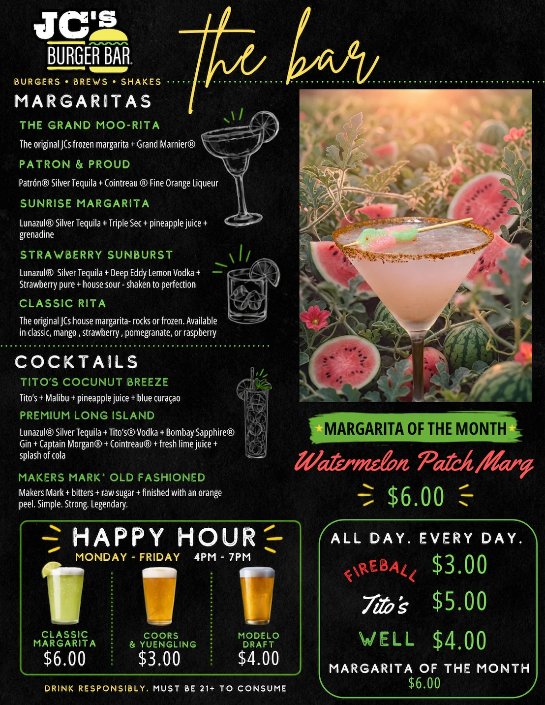 Colorful margarita cocktails at a vibrant bar
