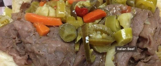 Italian beef sandwich with giardiniera toppings