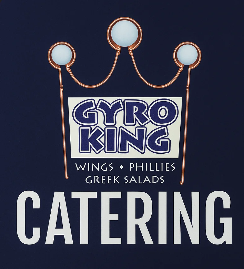 Catering sign for Gyro King featuring Greek cuisine