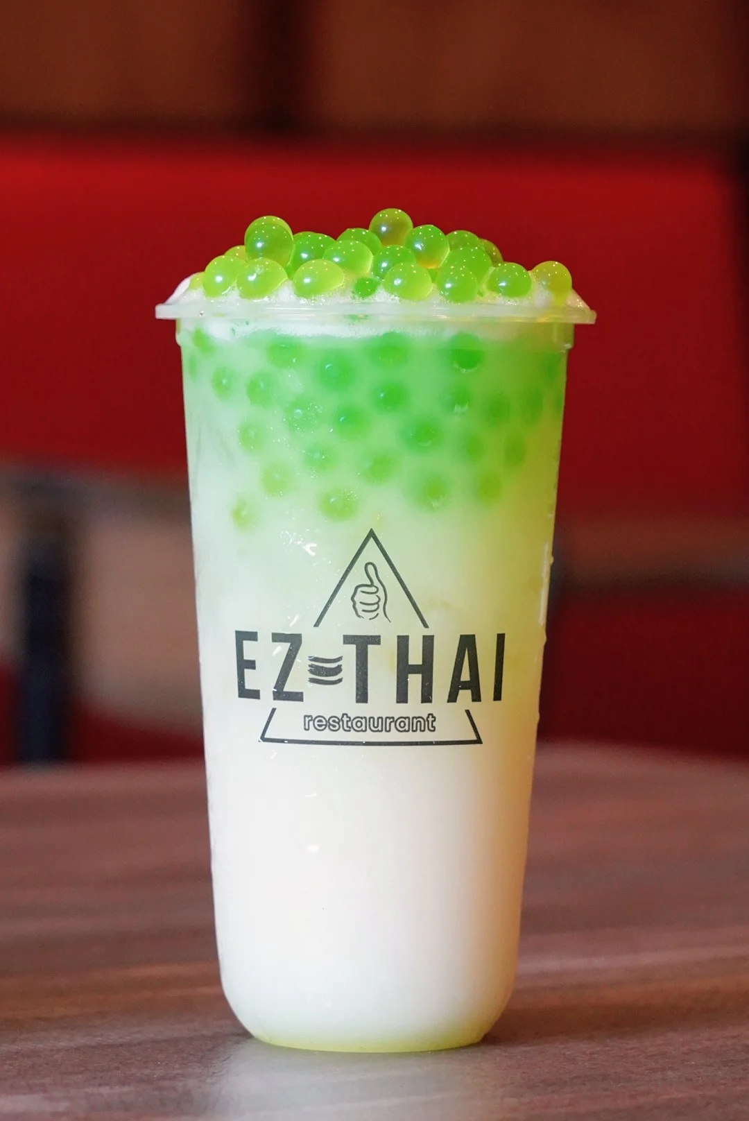 Refreshing Thai green bubble tea with tapioca pearls
