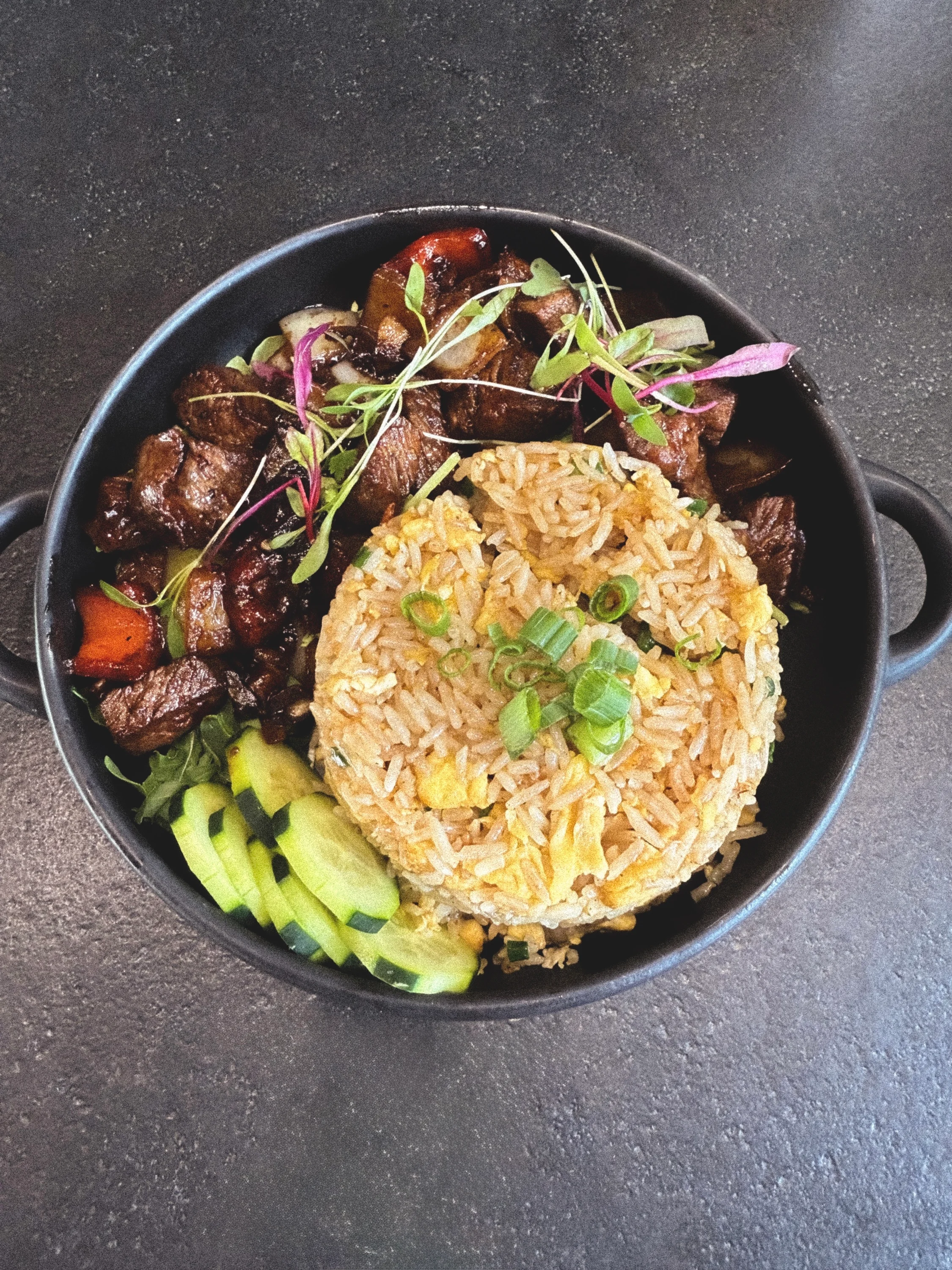 Savory Indonesian nasi goreng with beef and vegetables