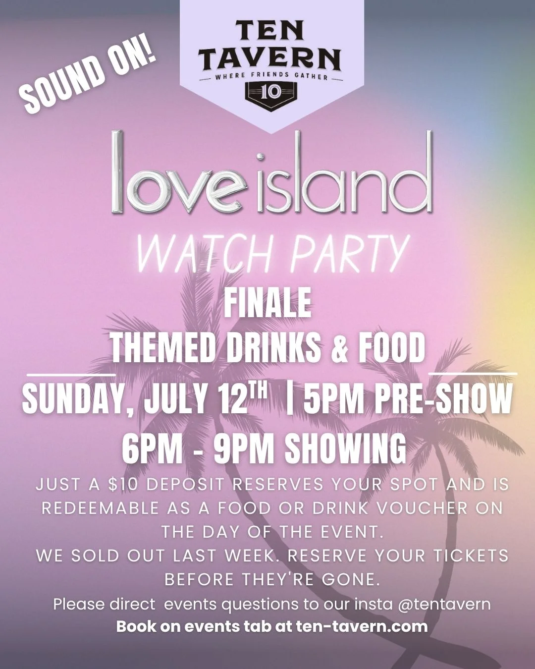 Love Island premiere watch party details at Ten Tavern.