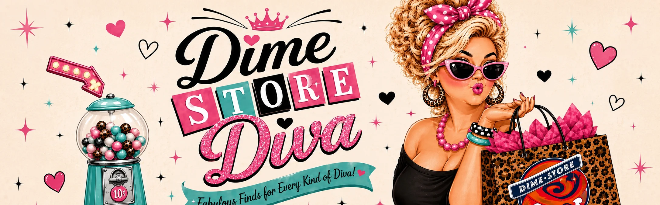 Colorful retro design featuring a glamorous diva with accessories