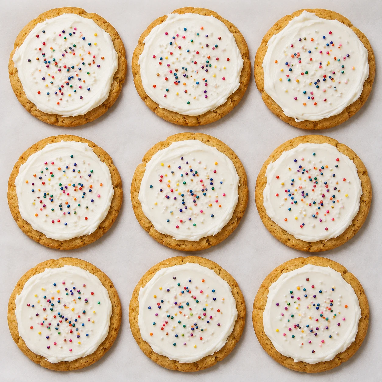 Frosted sugar cookies with colorful sprinkles