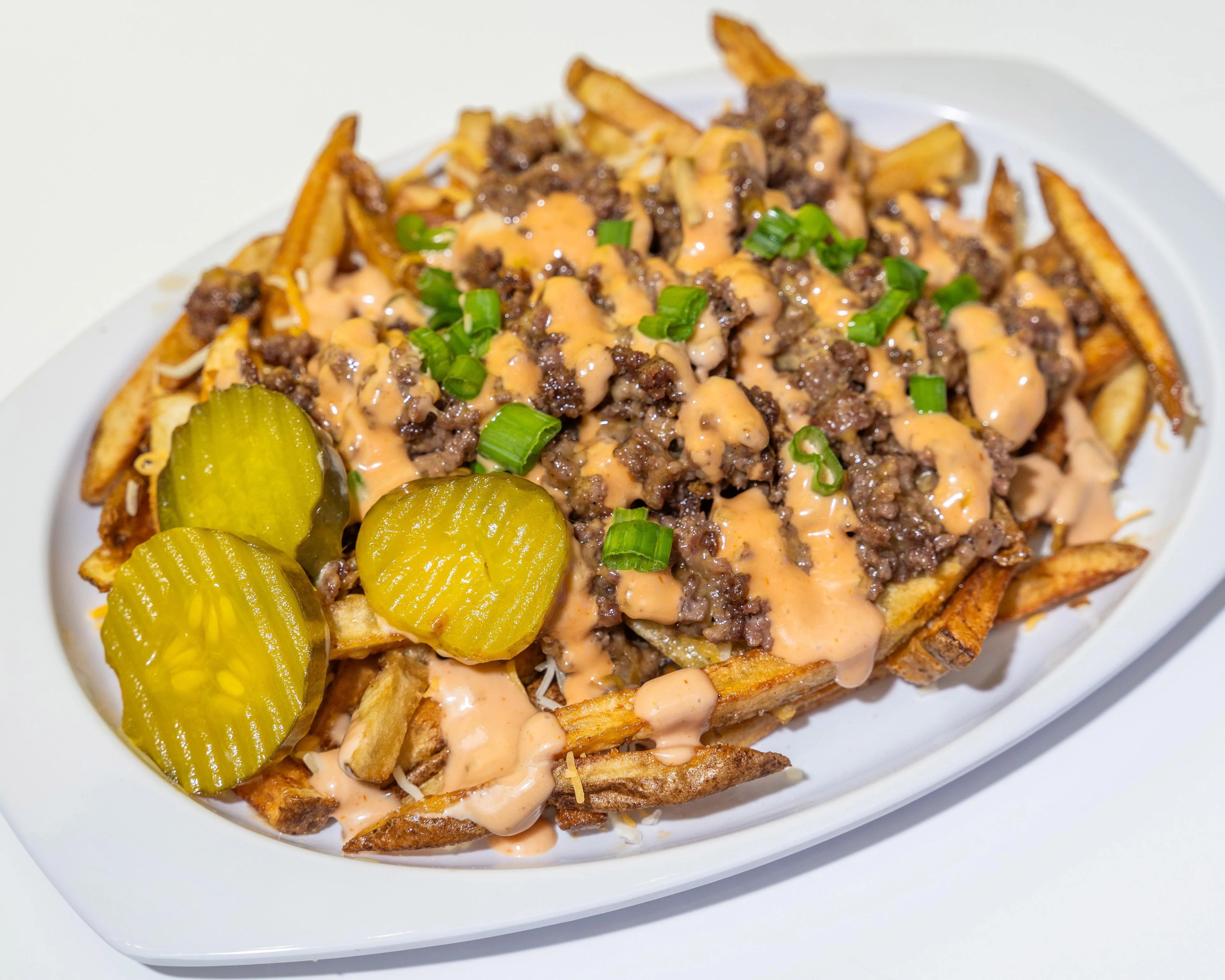 Loaded fries with ground beef and special sauce