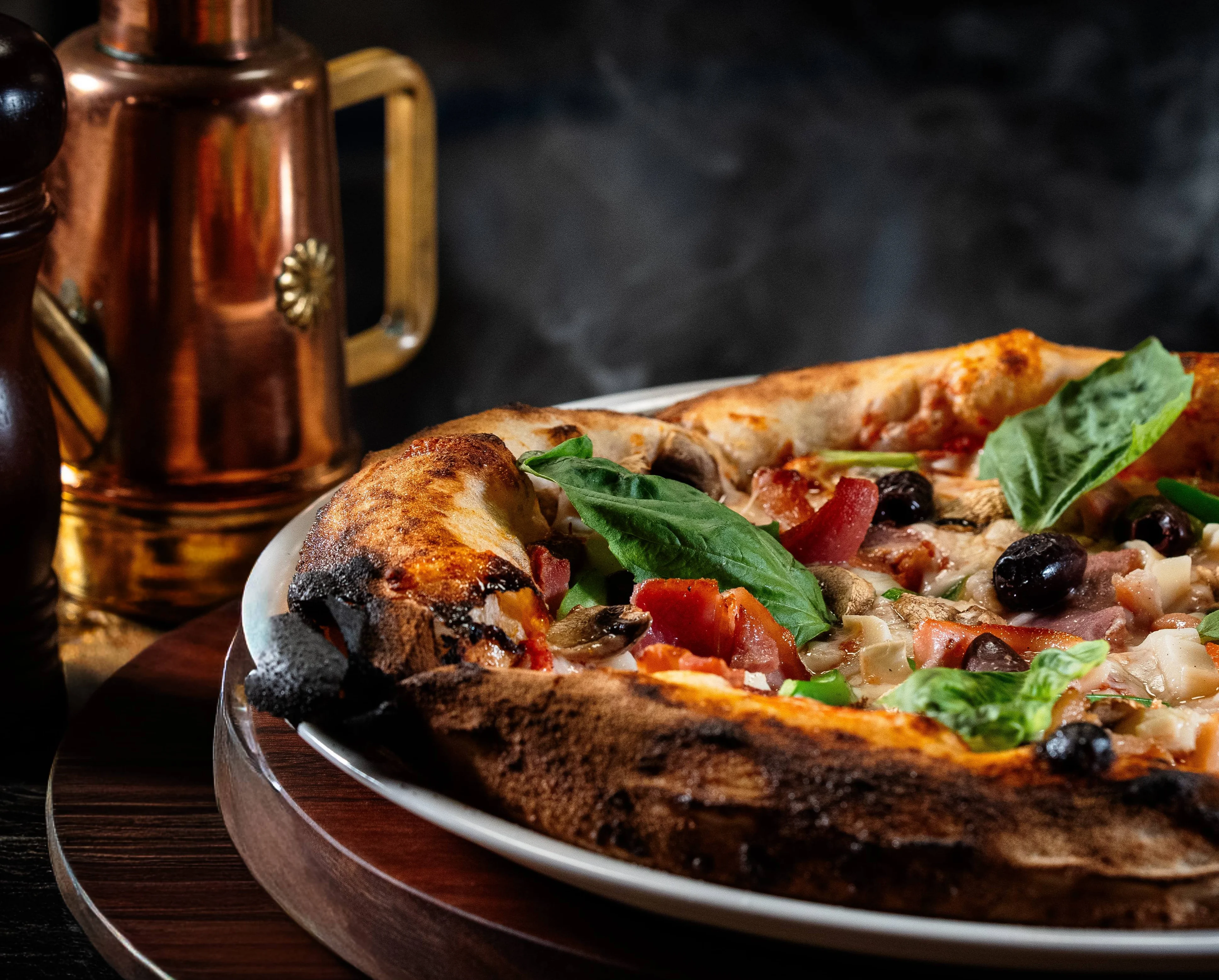 Wood-fired Margherita pizza with fresh basil