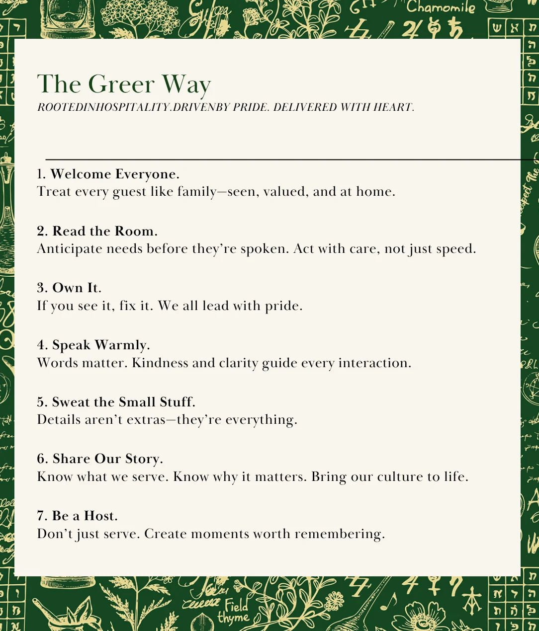 Promotional poster for The Greer Way restaurant featuring vibrant dishes.