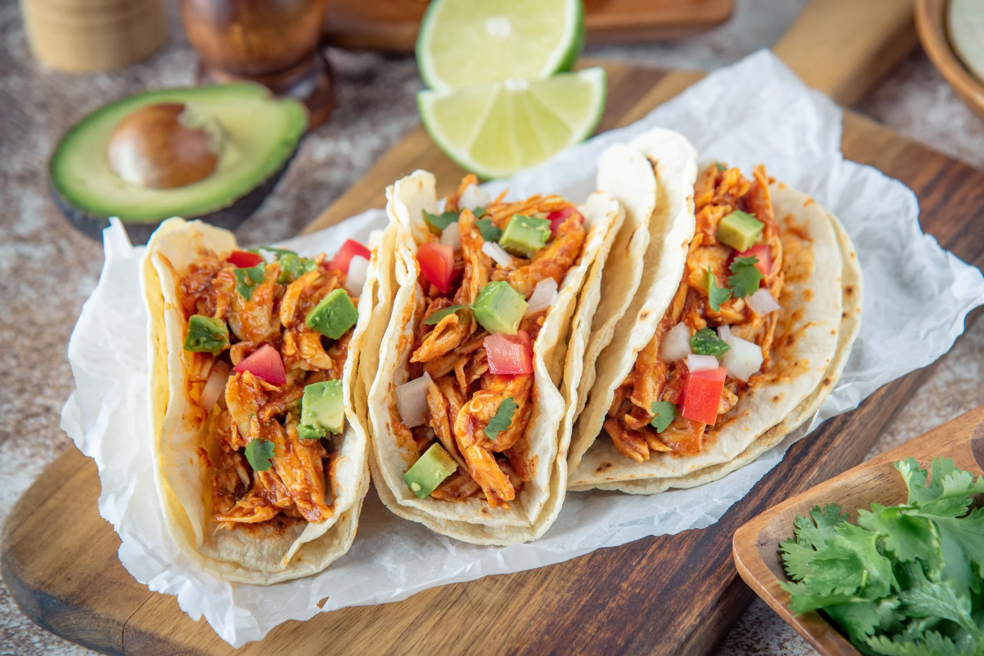 Authentic Mexican chicken tacos with fresh toppings