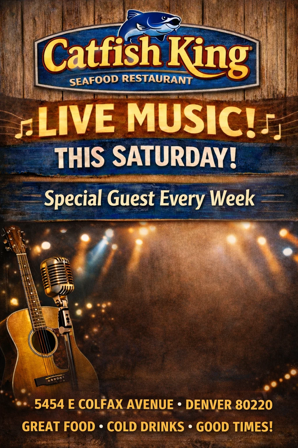 Live music event at Catfish King seafood restaurant