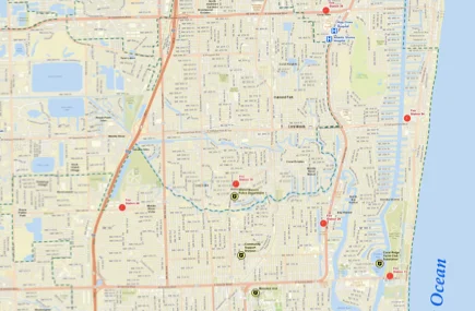 Map showing local restaurants and attractions near the ocean