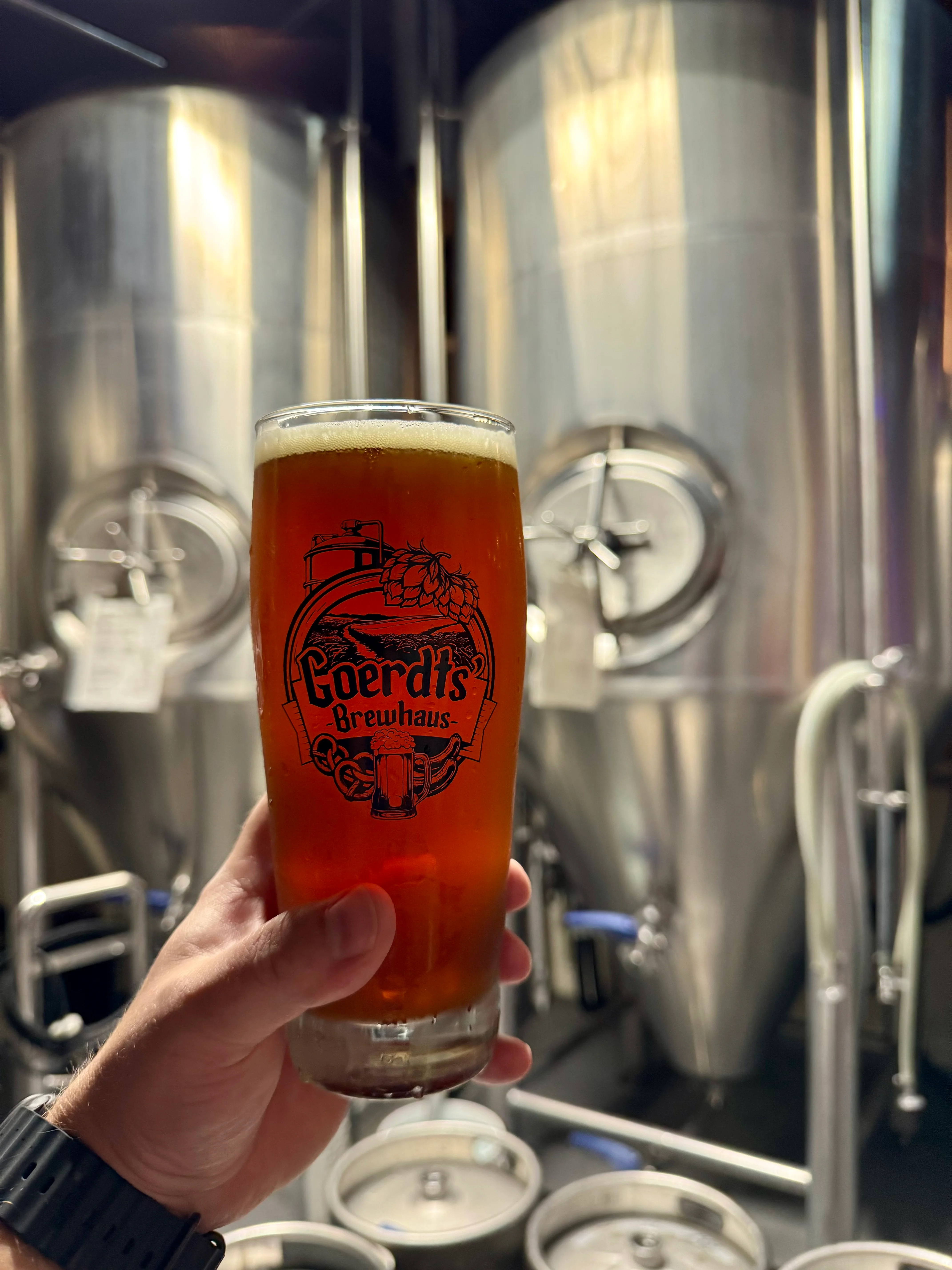 Craft beer served in a glass at a brewery