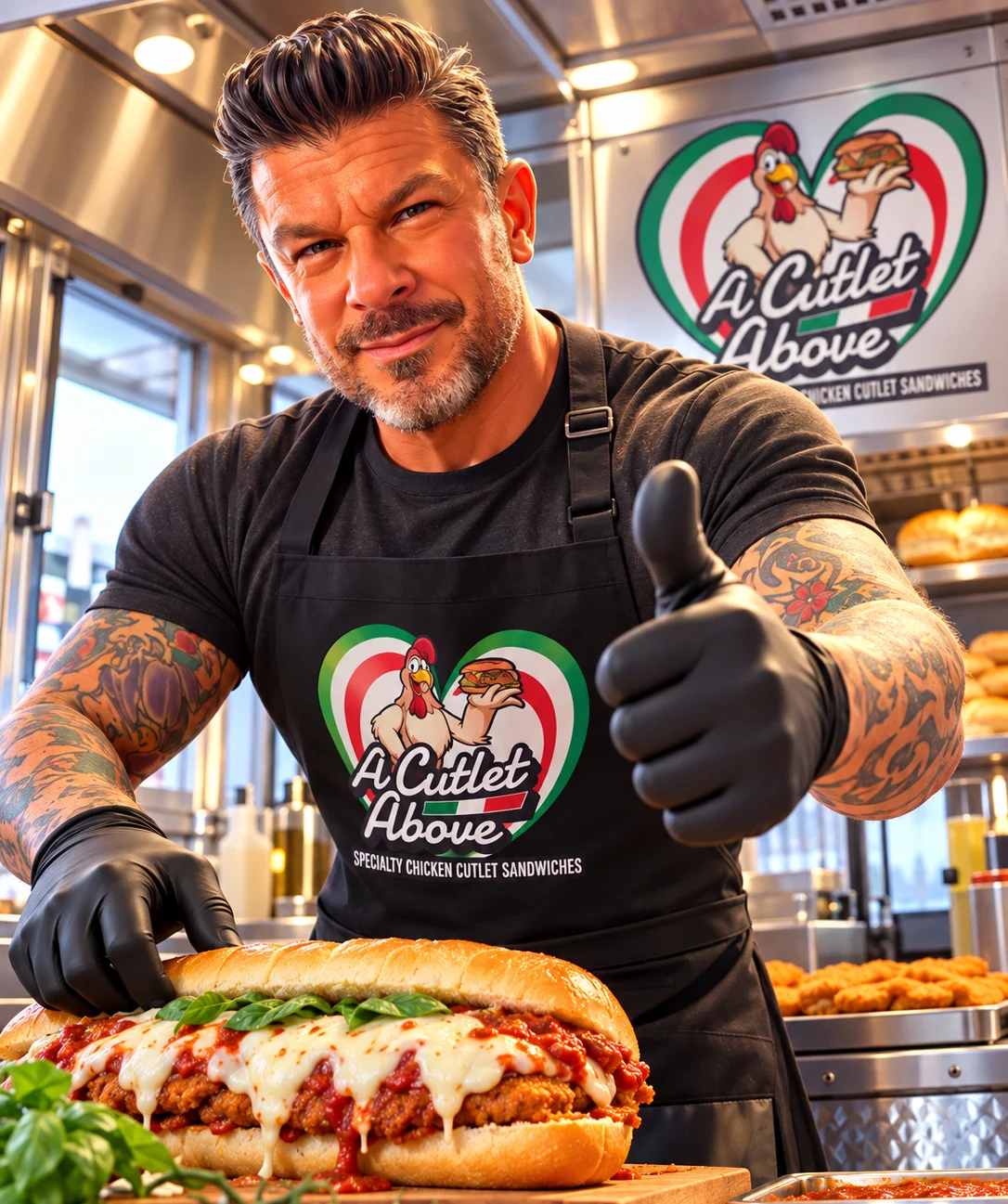 Italian-style chicken cutlet sandwich with melted cheese and tomato sauce
