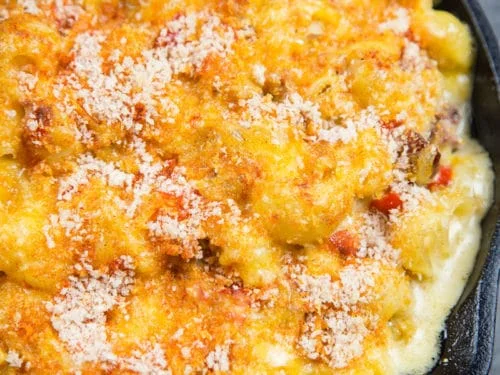 Baked macaroni and cheese with a crispy topping