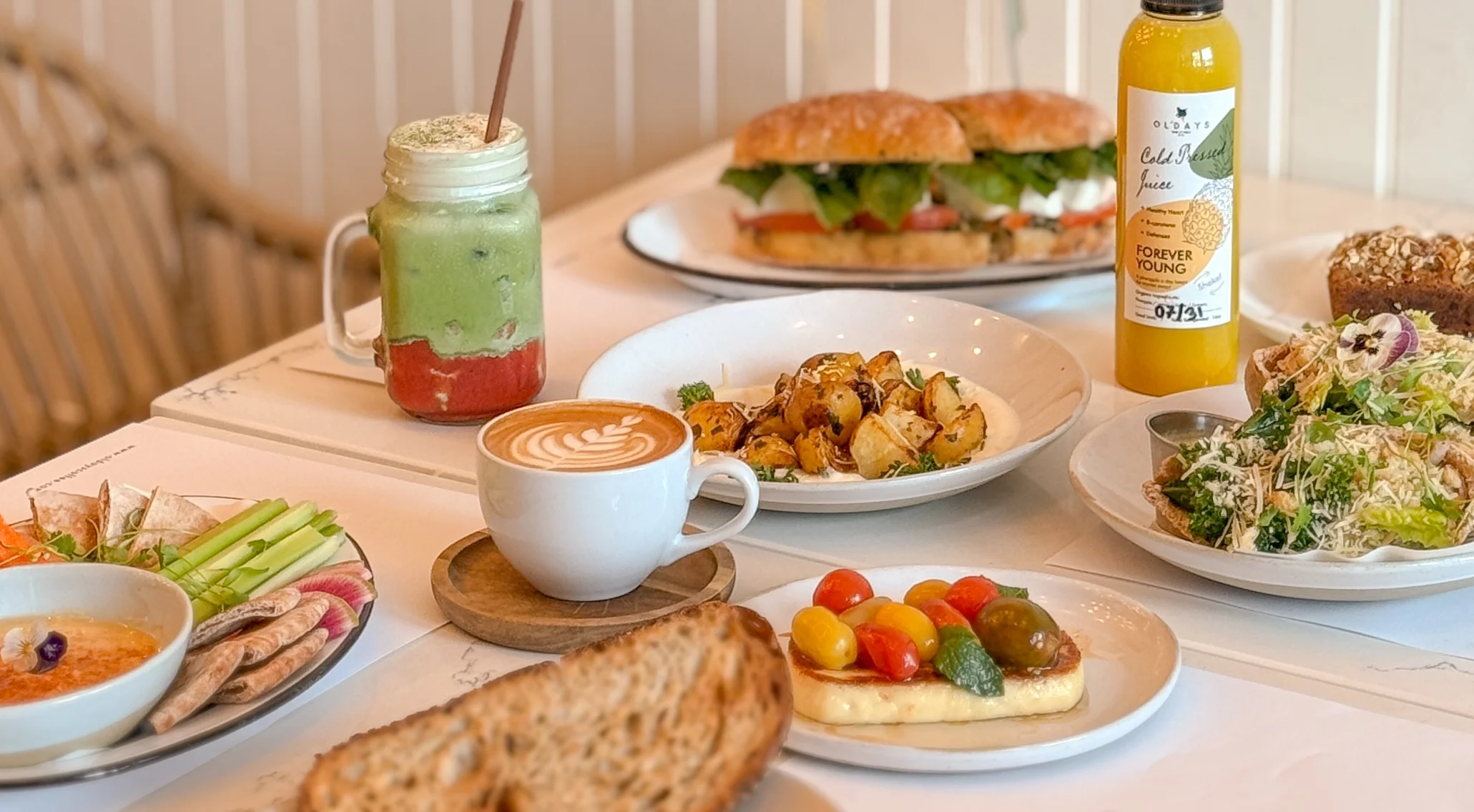 Brunch spread featuring Mediterranean-inspired dishes