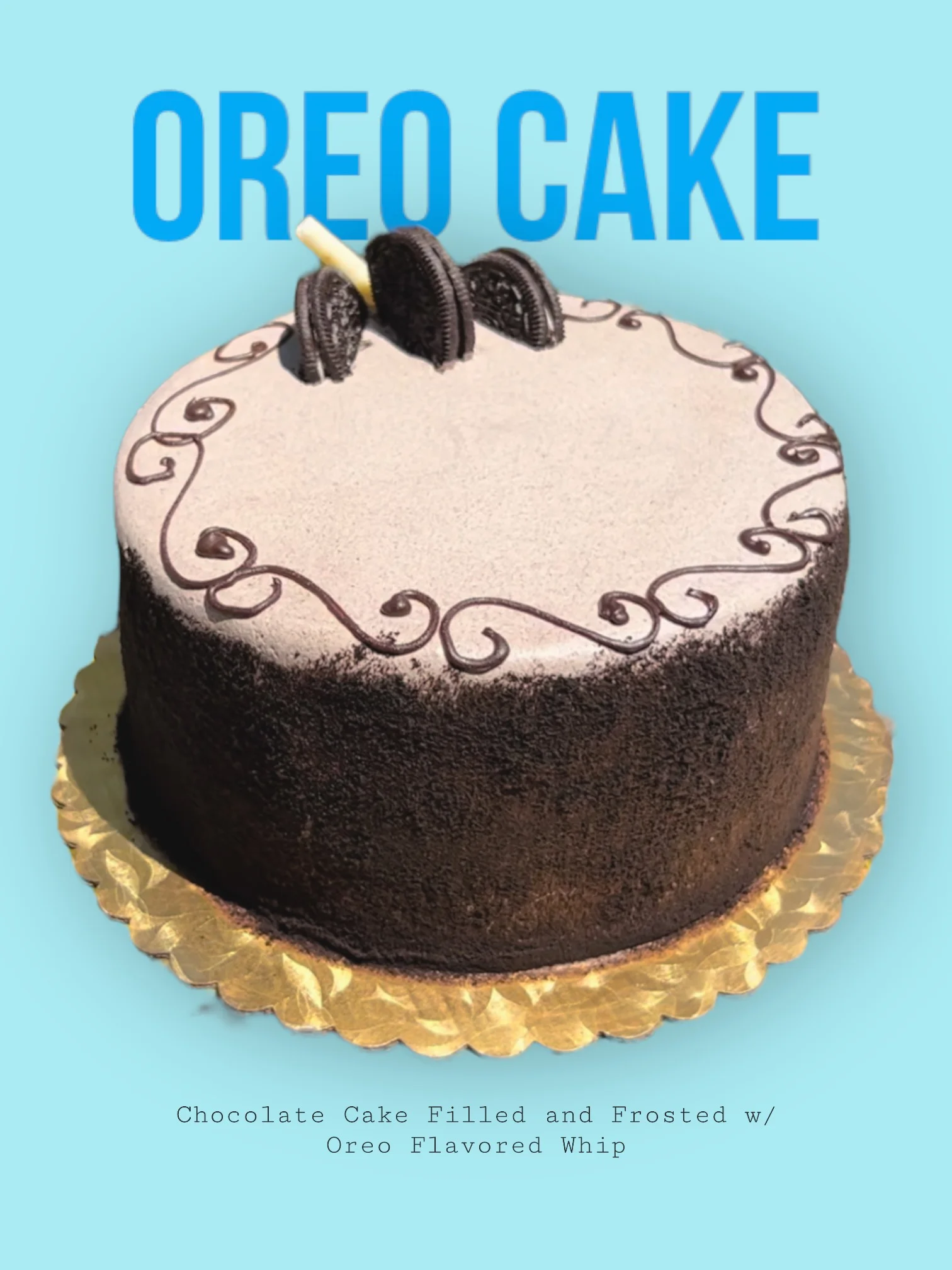 Decadent Oreo cake with chocolate frosting and decorative toppings