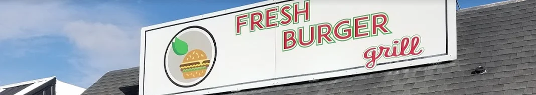 Fresh Burger grill sign with a burger icon