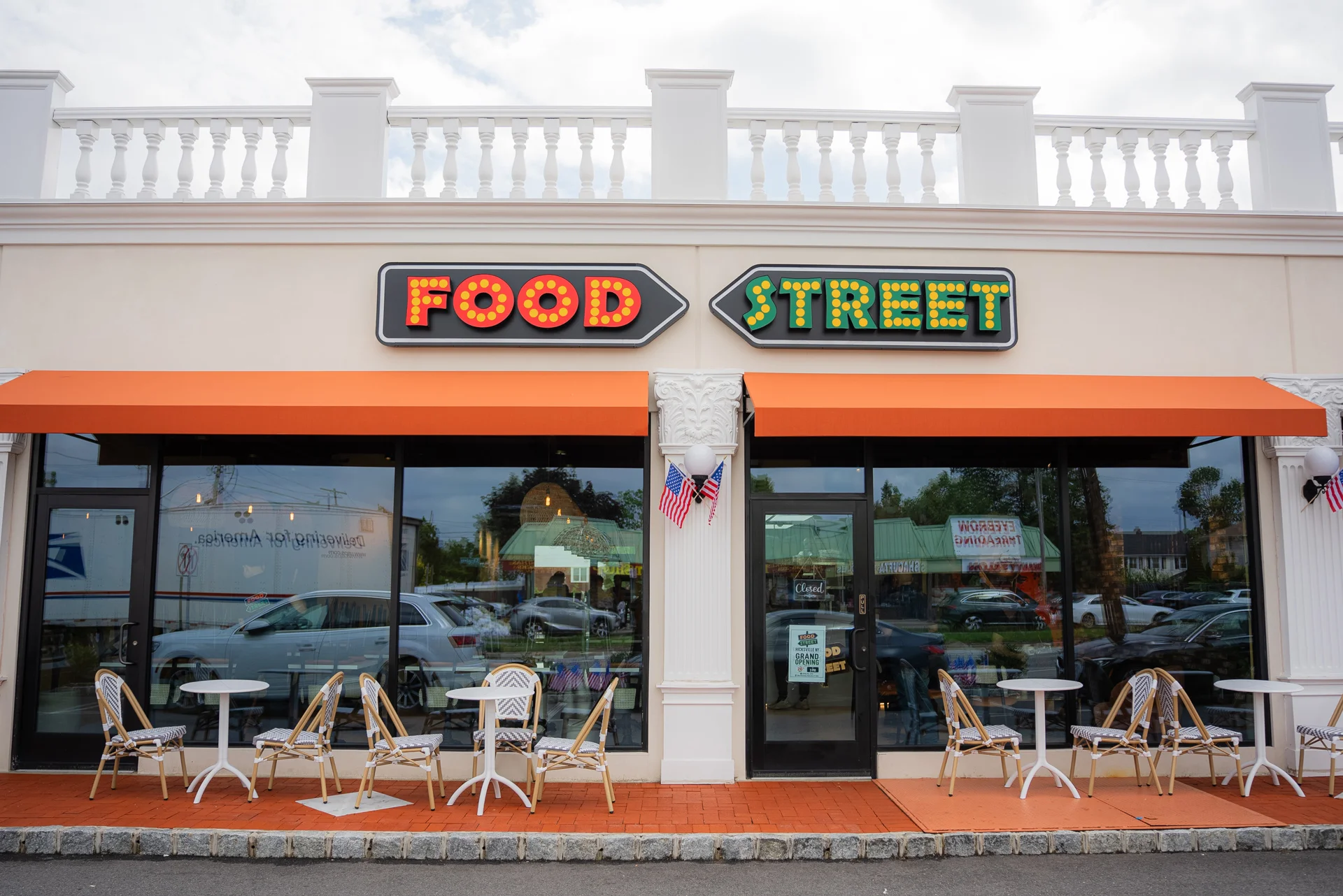 Charming exterior of Food Street in Long Island, New York.