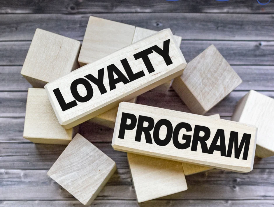 Wooden blocks spelling 'Loyalty Program' on a rustic background