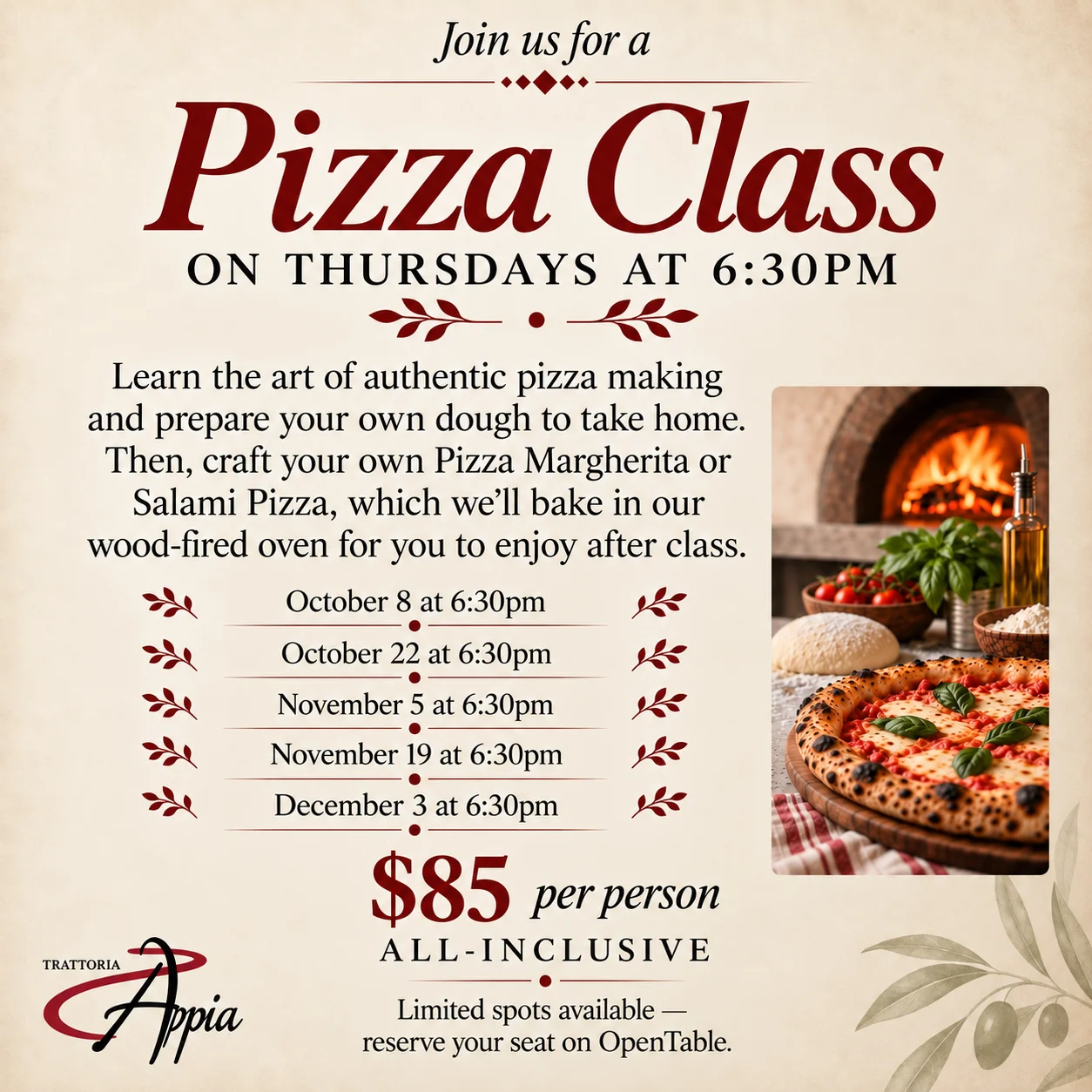 Tavolata event dates and details for restaurant promotions