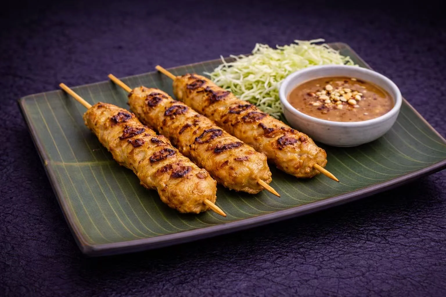 Grilled chicken satay skewers with peanut sauce