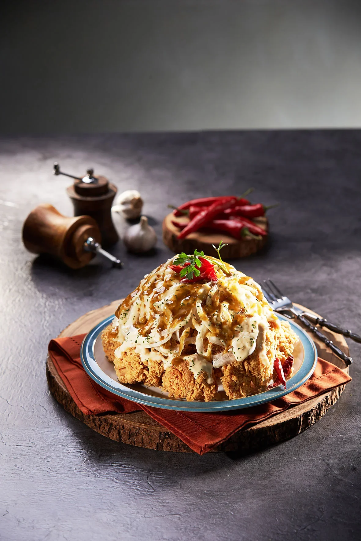 Southern-style chicken and gravy with onions