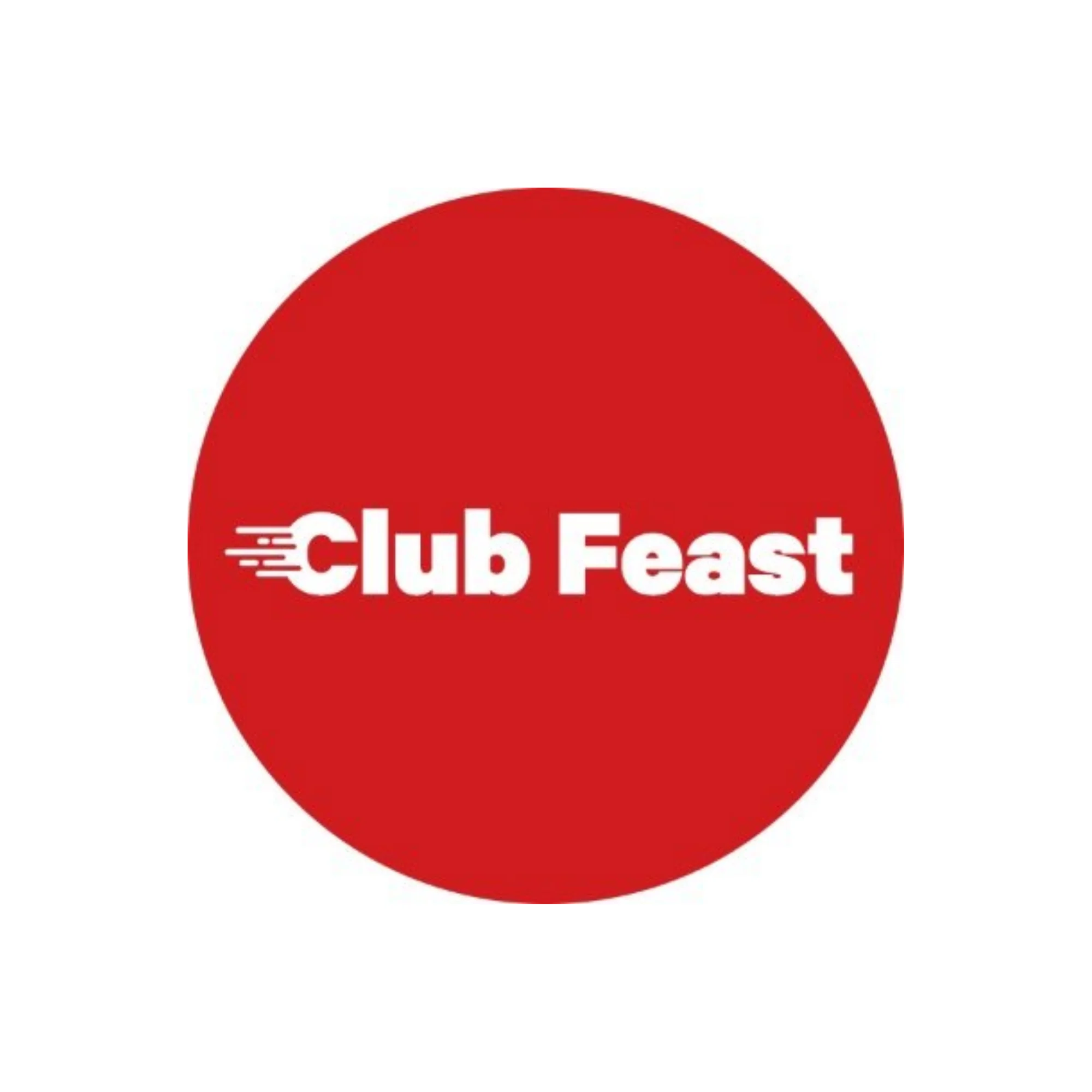 Club Feast restaurant logo with red circular design and white typography