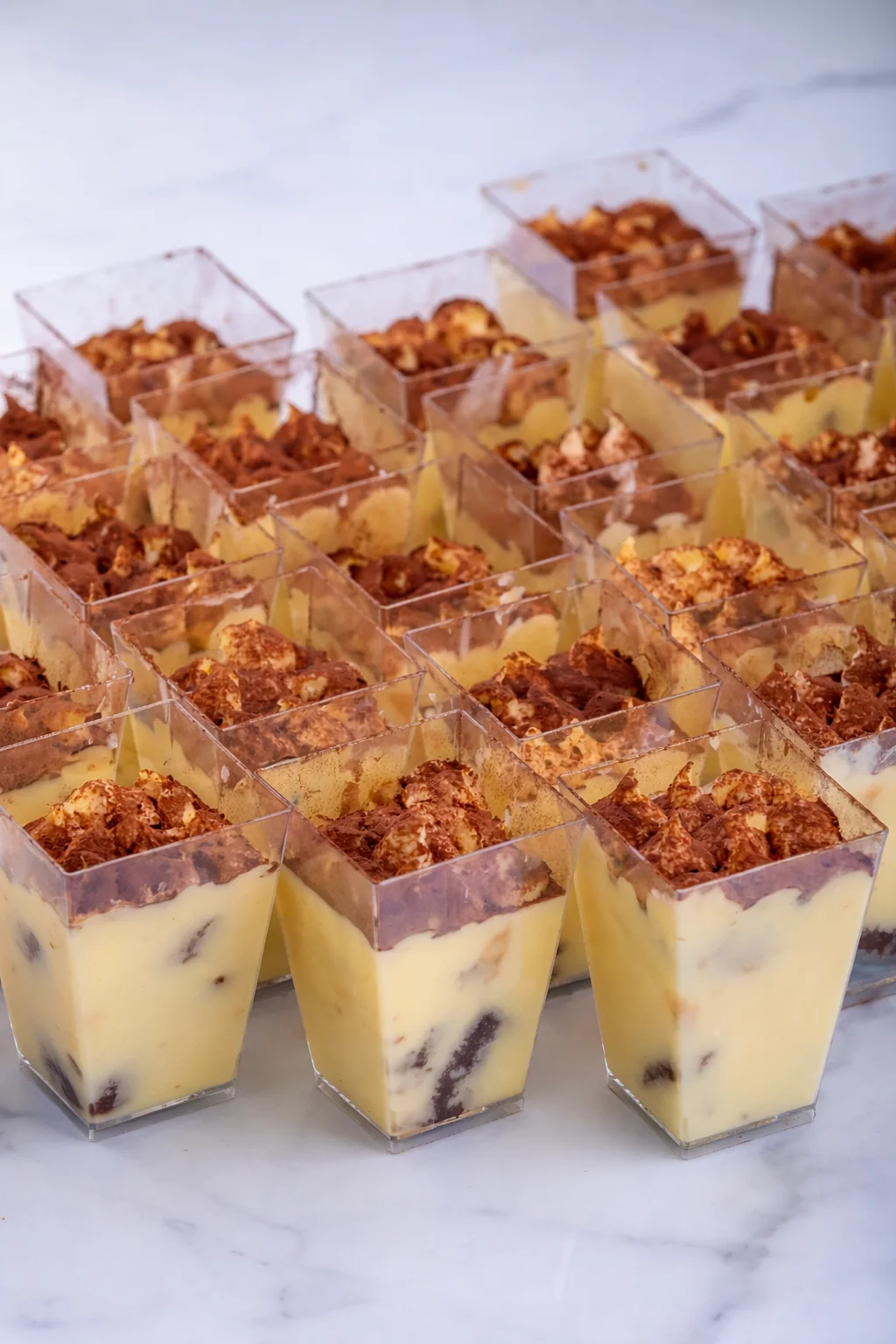 Delicious tiramisu cups with creamy layers and cocoa topping