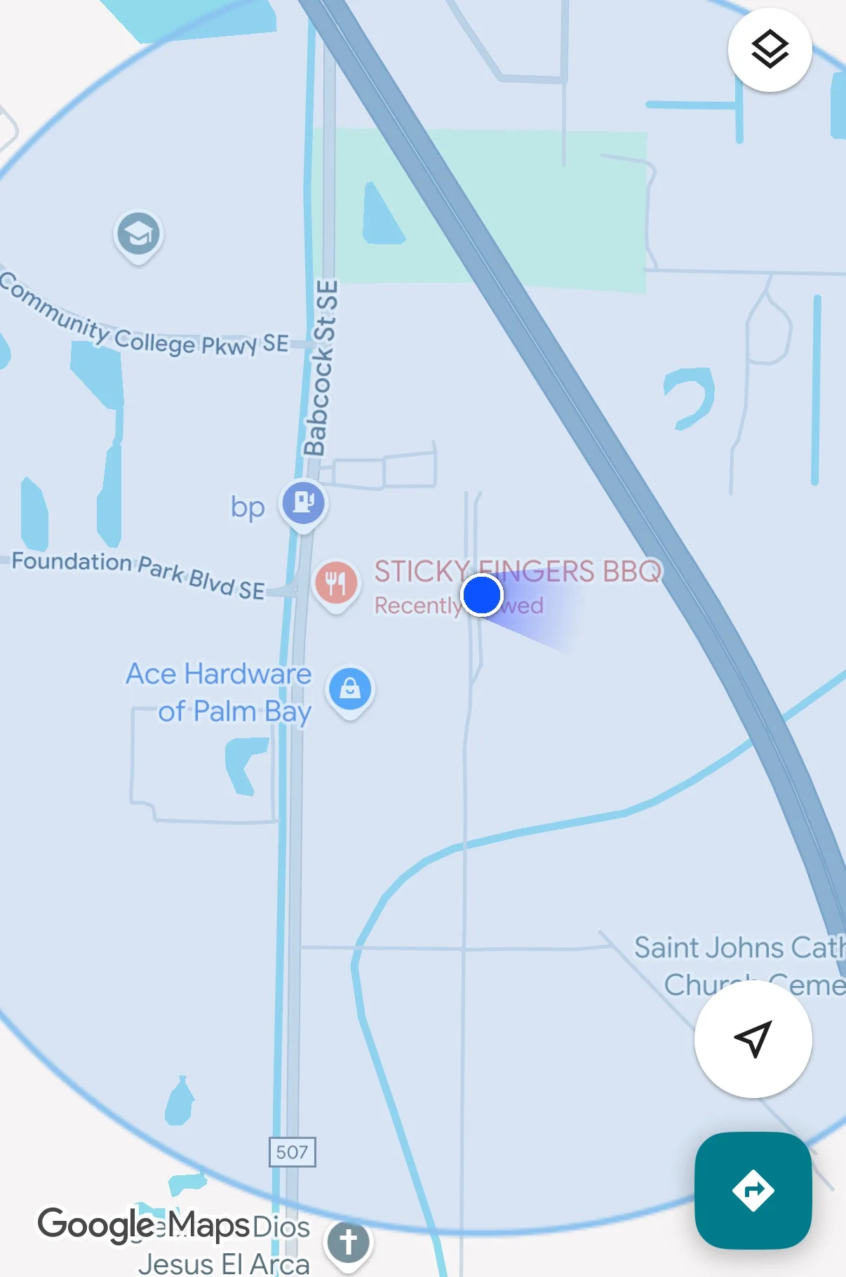 Map showing location of Sticky Fingers BBQ restaurant