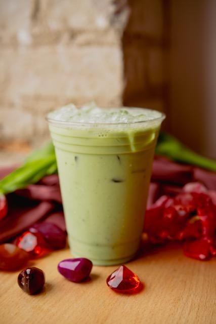 cherry pie matcha with fresh cherries