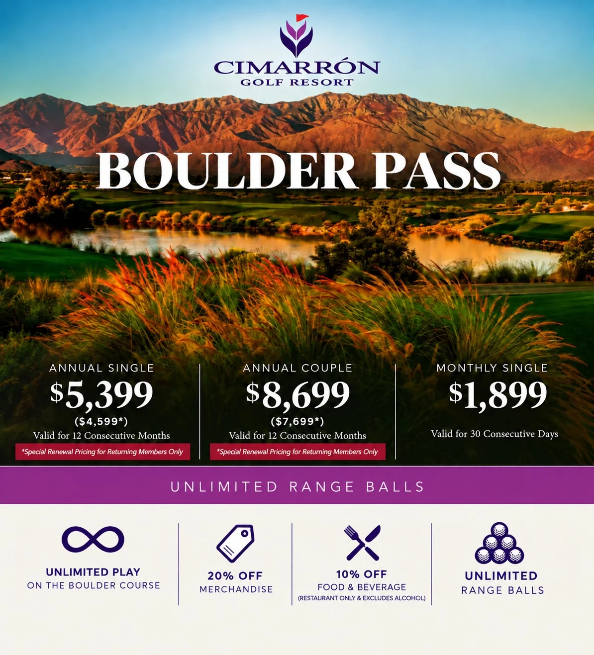 Cimarrón Golf Resort Boulder Pass membership pricing and benefits