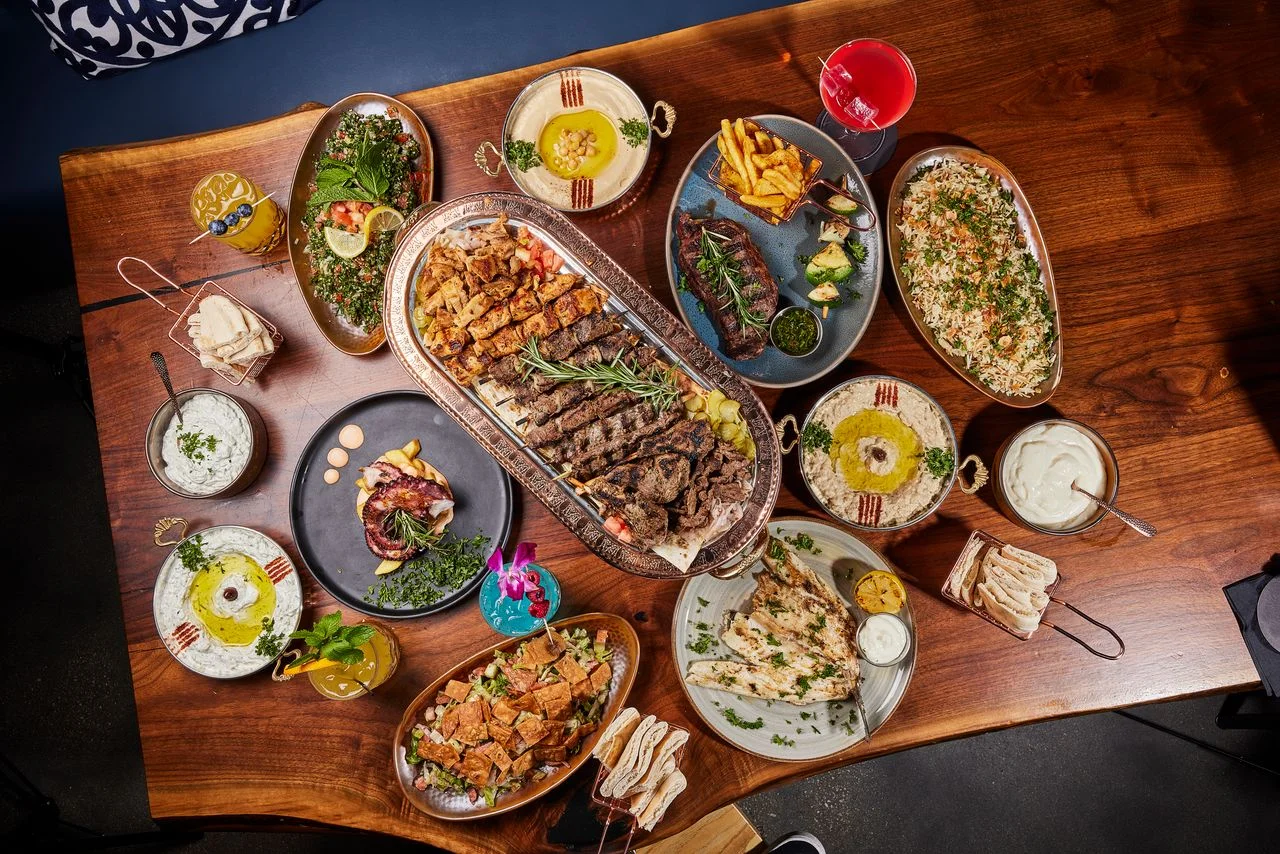 A Mediterranean lunch spread at Sufrat Grill.