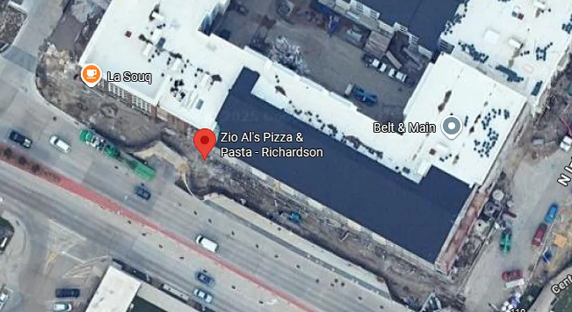 Aerial view of Zio Al's Pizza & Pasta restaurant in Richardson