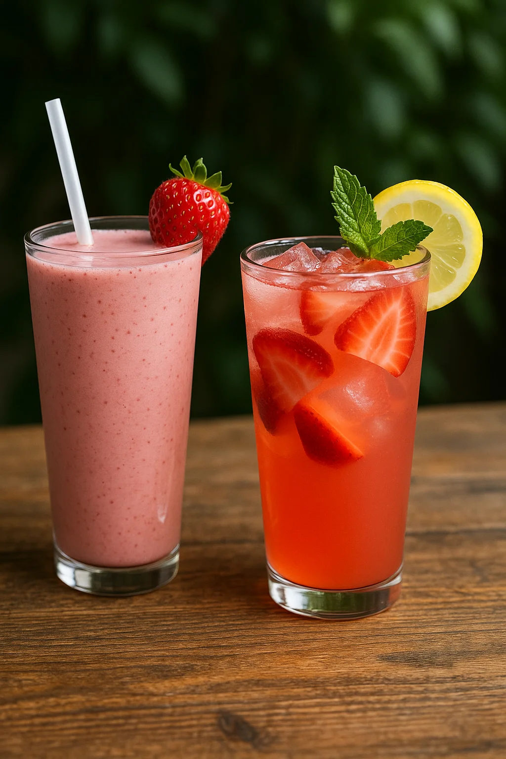 Refreshing strawberry smoothies and lemonade drinks