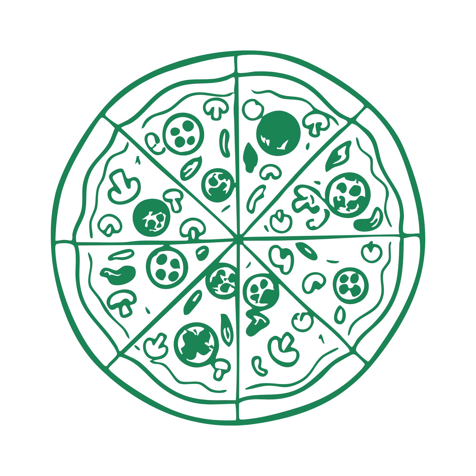 Colorful pizza with various toppings in a circular design
