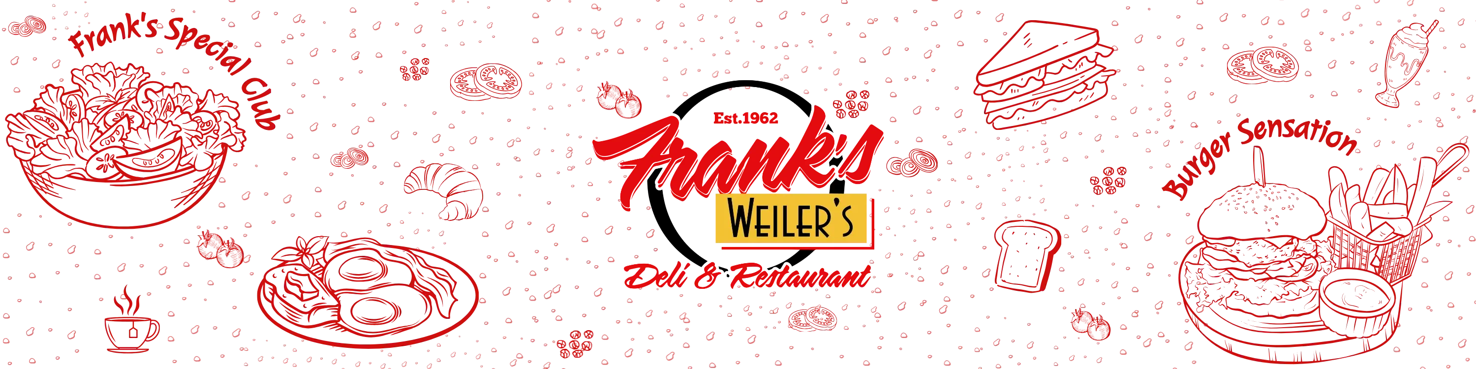 Colorful restaurant logo featuring various dishes and drinks
