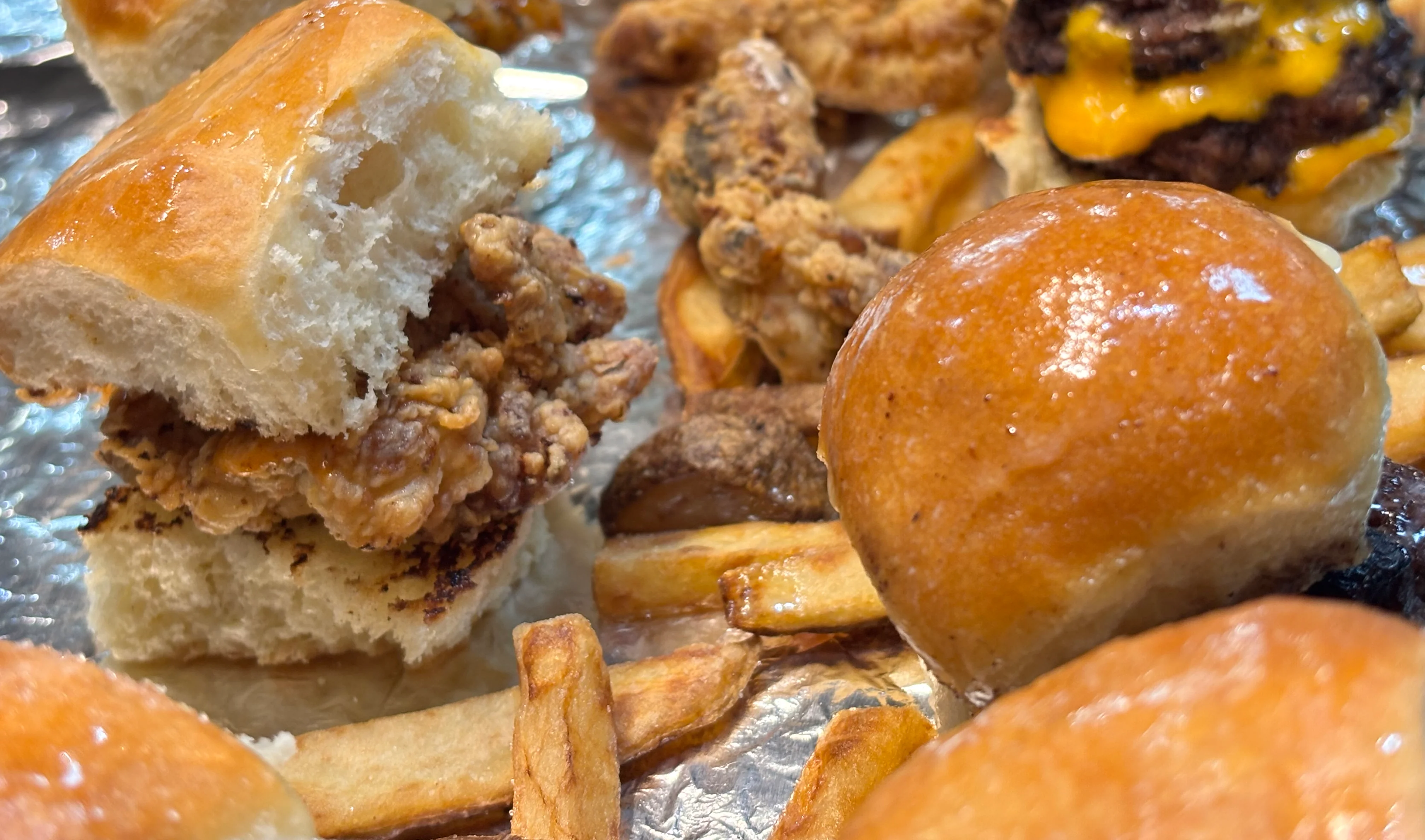 Southern fried chicken sliders with fries