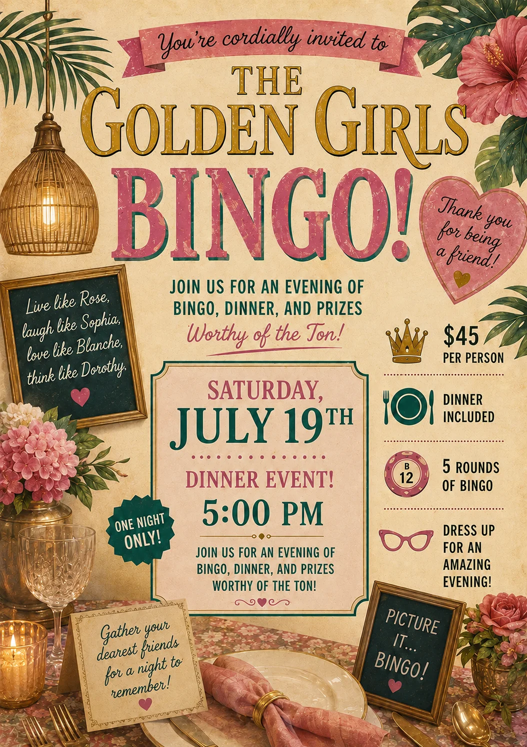 Golden Girls Themed Bingo DInner