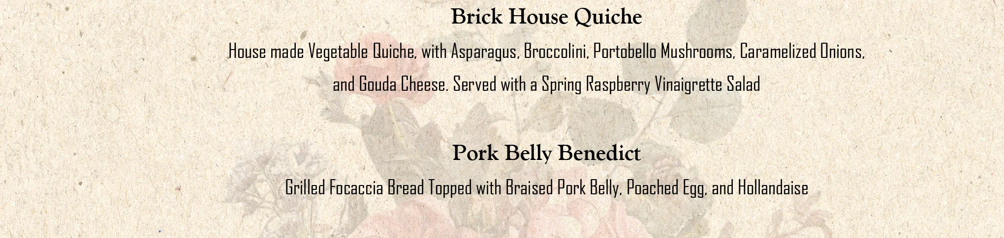 Mother's Day brunch menu featuring diverse dishes