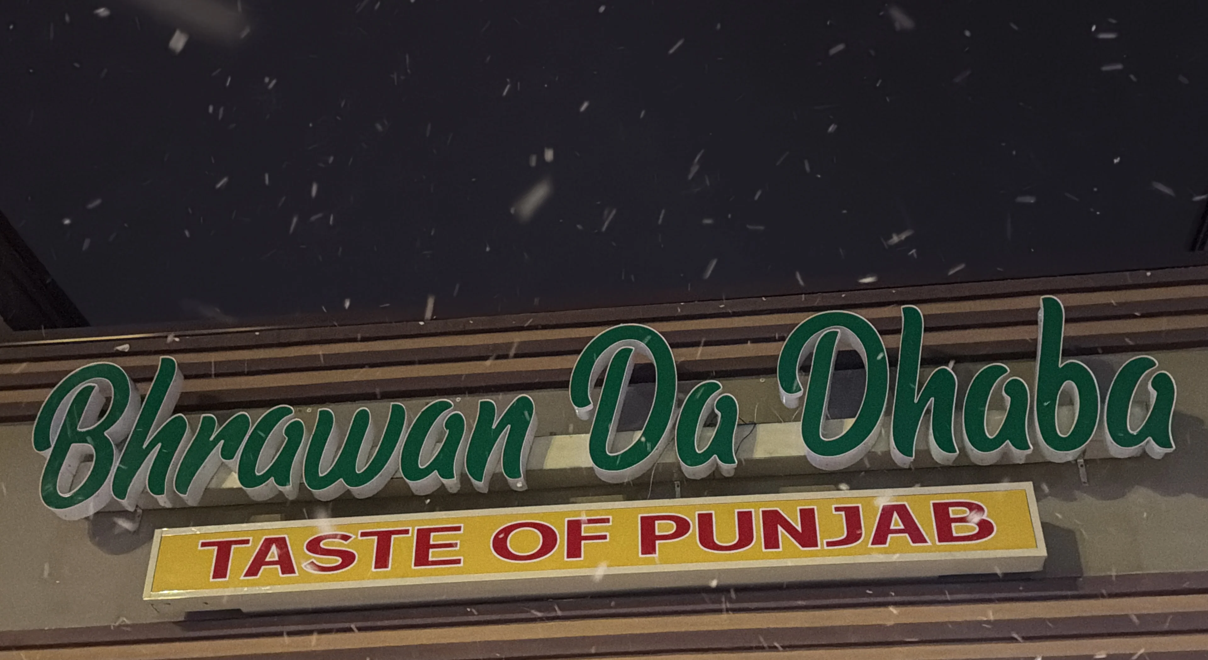 Signage for Bhrawan Da Dhaba, Taste of Punjab restaurant