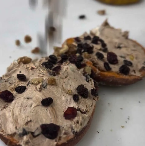 Creamy German stollen spread with dried fruits