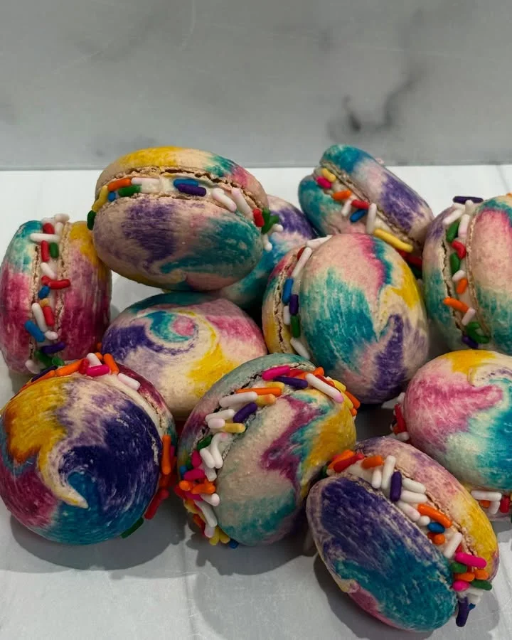 Colorful French macarons with sprinkles