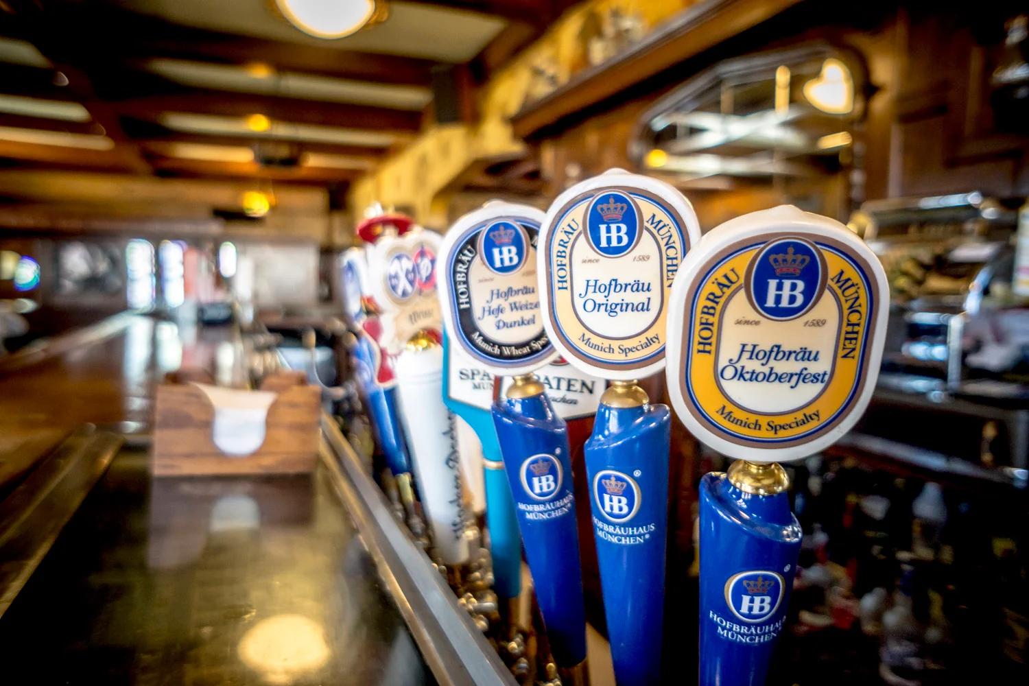 Selection of German beers on tap at a bar