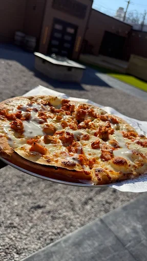 BBQ chicken pizza with melted cheese