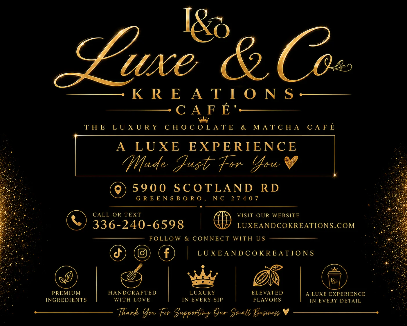 Elegant café signage for Luxe & Co, a chocolate and matcha experience
