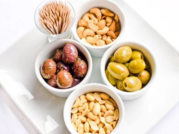 Mediterranean mezze platter with olives and nuts