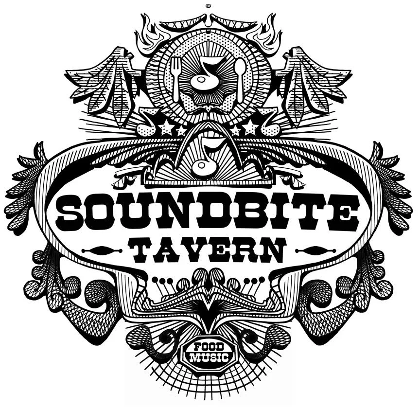 Vintage logo of Soundbite Tavern featuring food and music elements