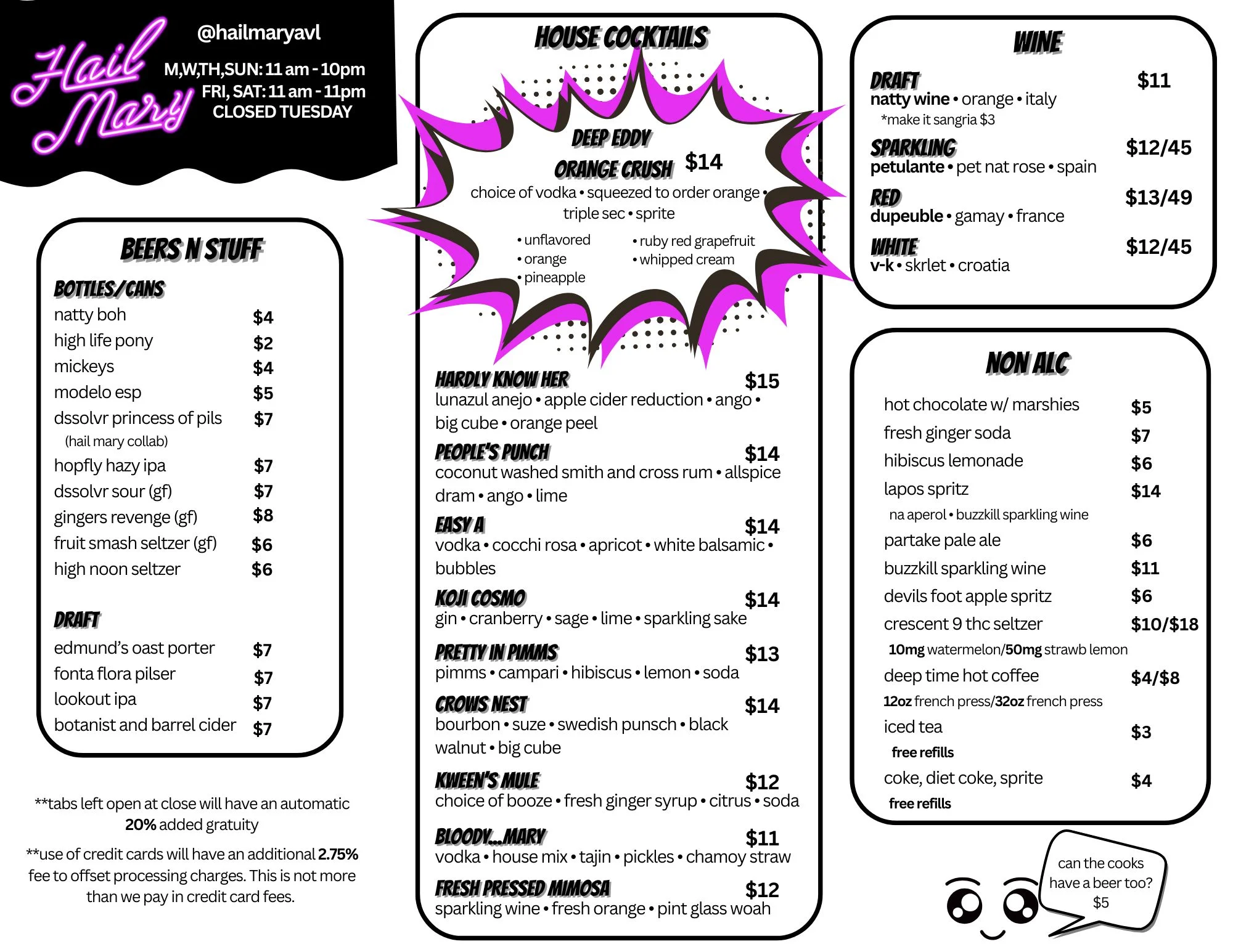 Cocktail menu featuring creative drinks and vibrant design